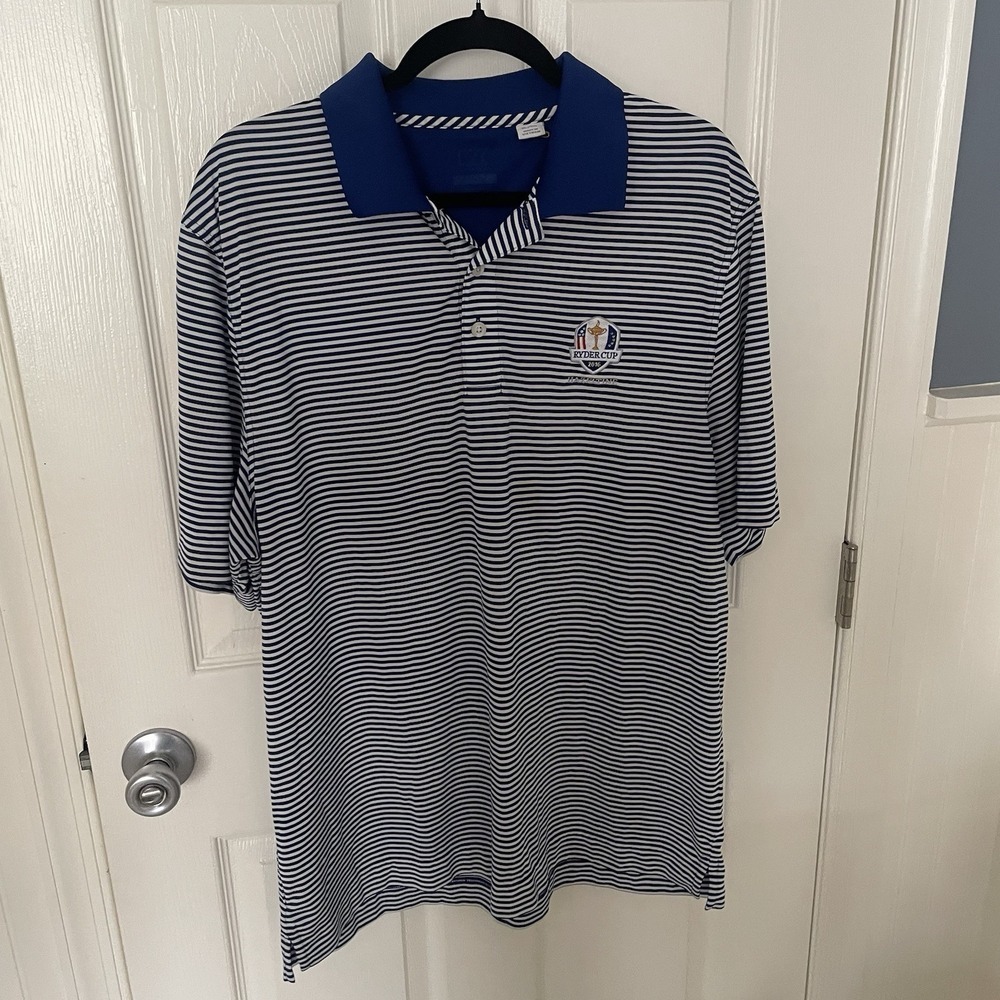 Cutter & Buck Polo Shirt Mens XL 2016 Ryder Cup Hazeltine Blue White Stripe